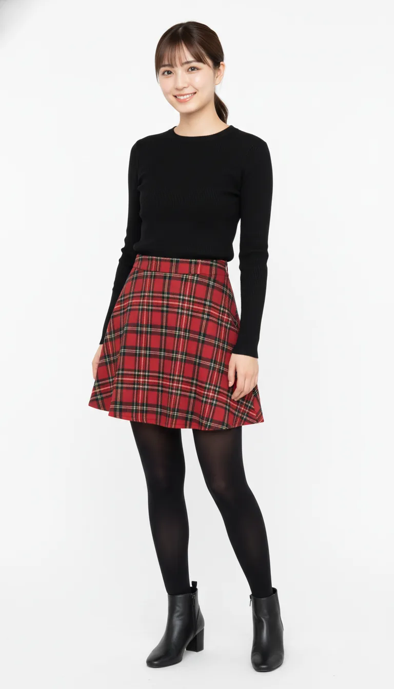 時髦格紋短裙穿搭