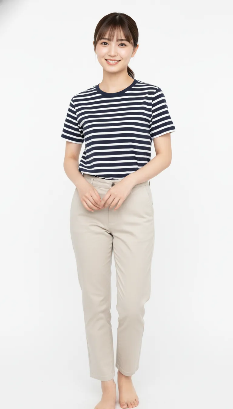 休閒條紋T恤與休閒褲
