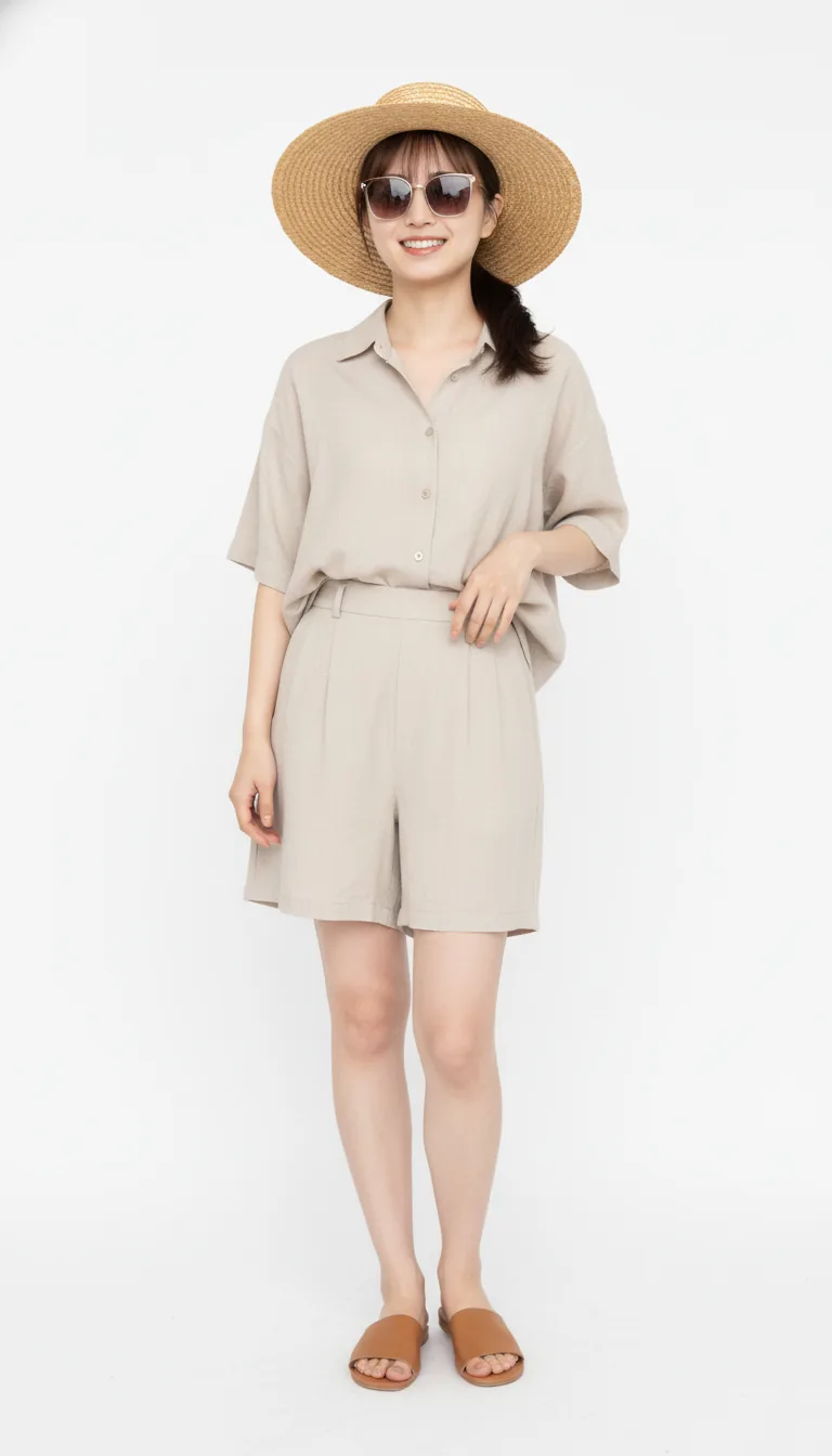 度假風寬鬆亞麻套裝