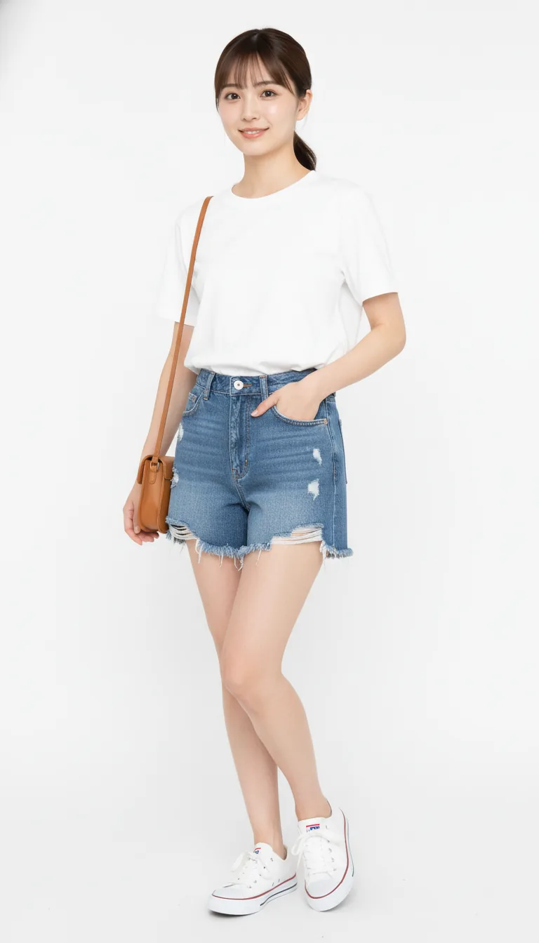 簡約T恤與牛仔短褲