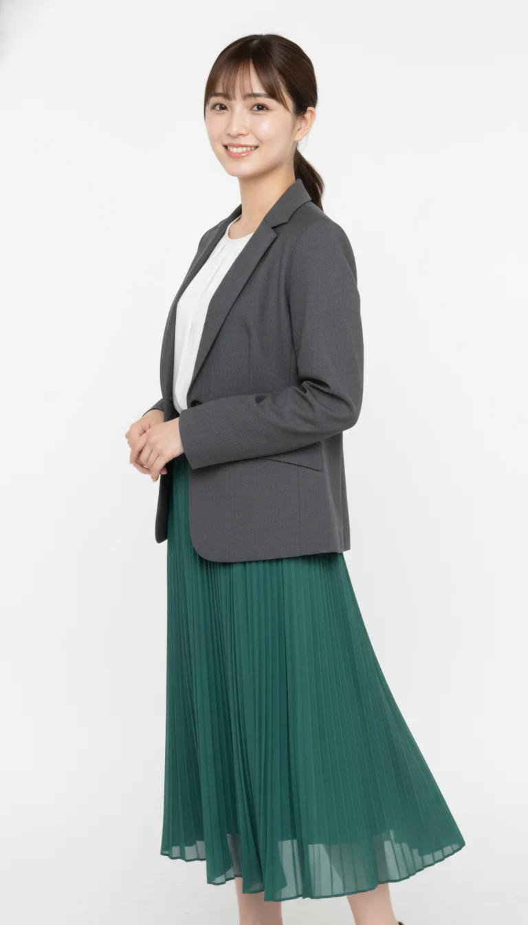 知性西裝外套與百褶裙