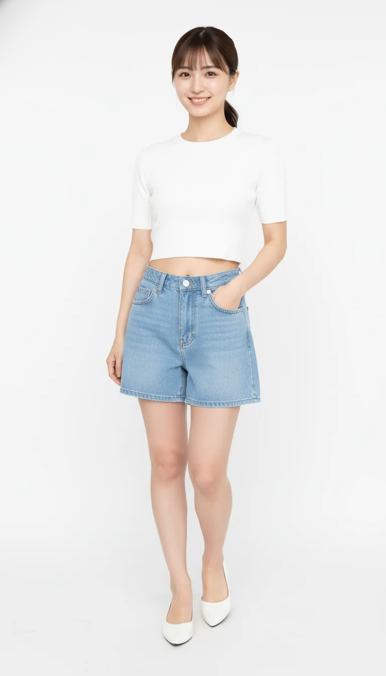 時尚短版上衣與高腰短褲