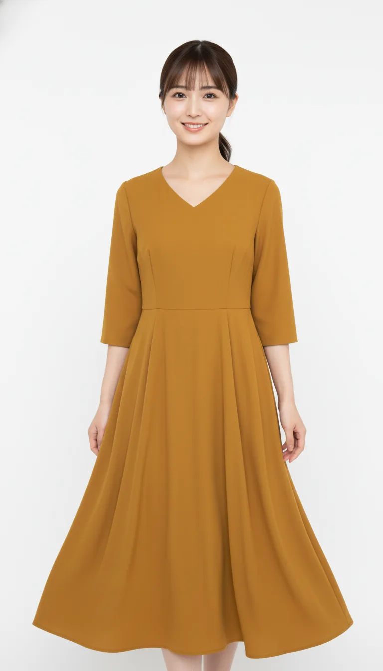 優雅芥末黃洋裝