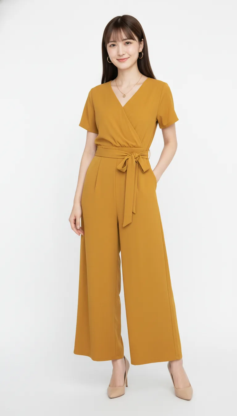 優雅芥末黃連身褲
