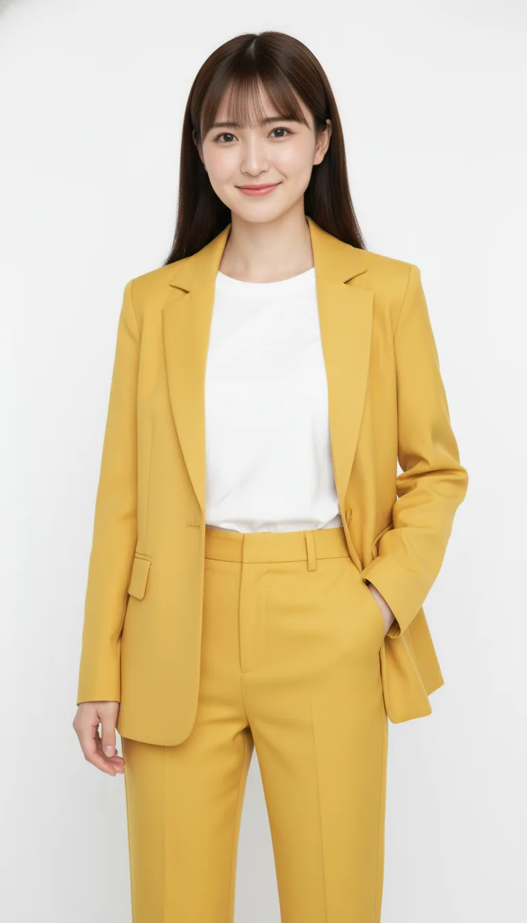 時髦亮黃色西裝套裝