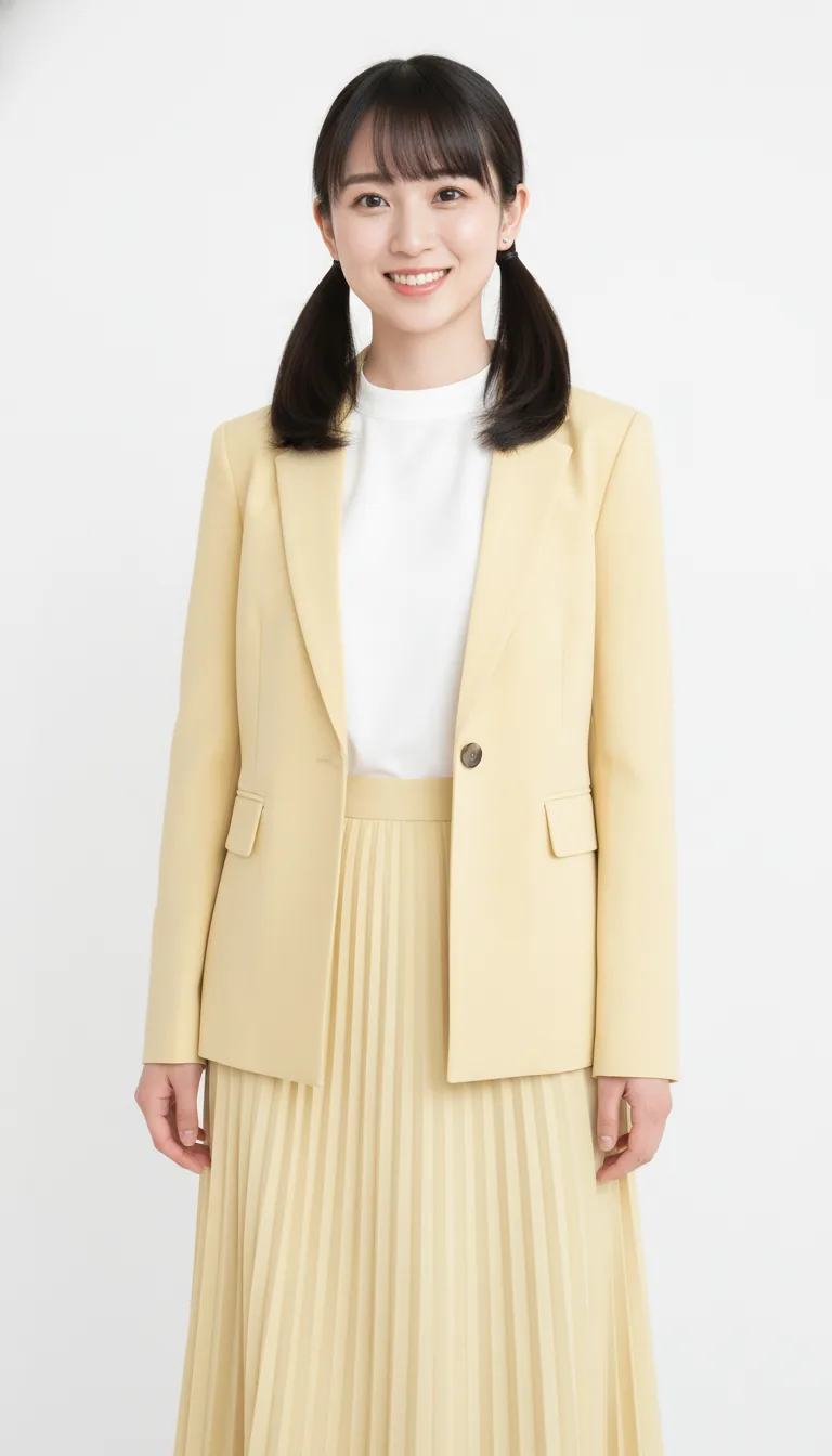 黃色西裝外套與百褶裙