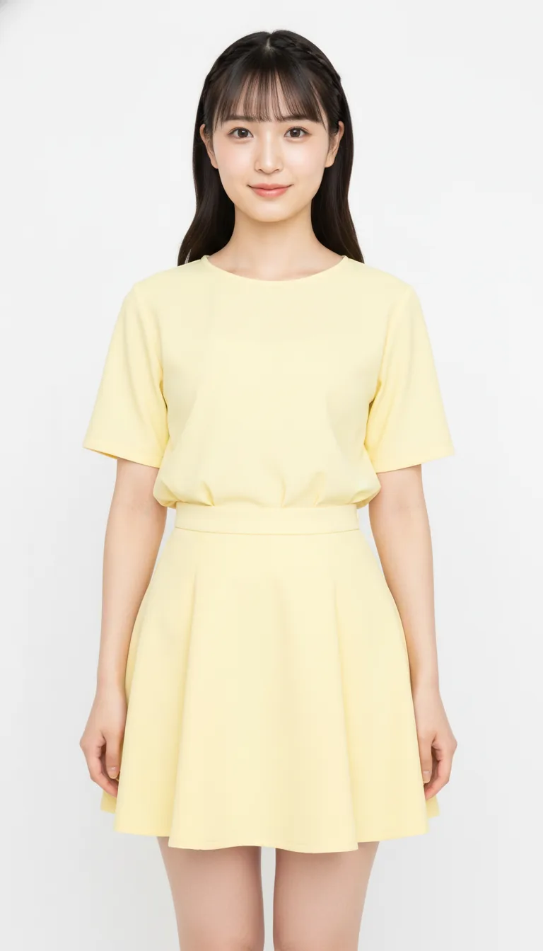活潑鵝黃短裙套裝