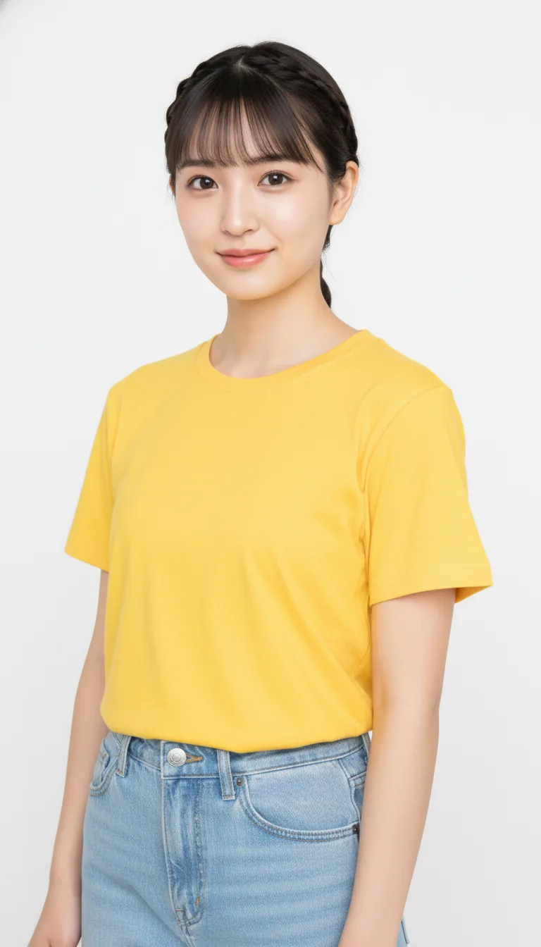 亮黃色休閒T恤與牛仔褲