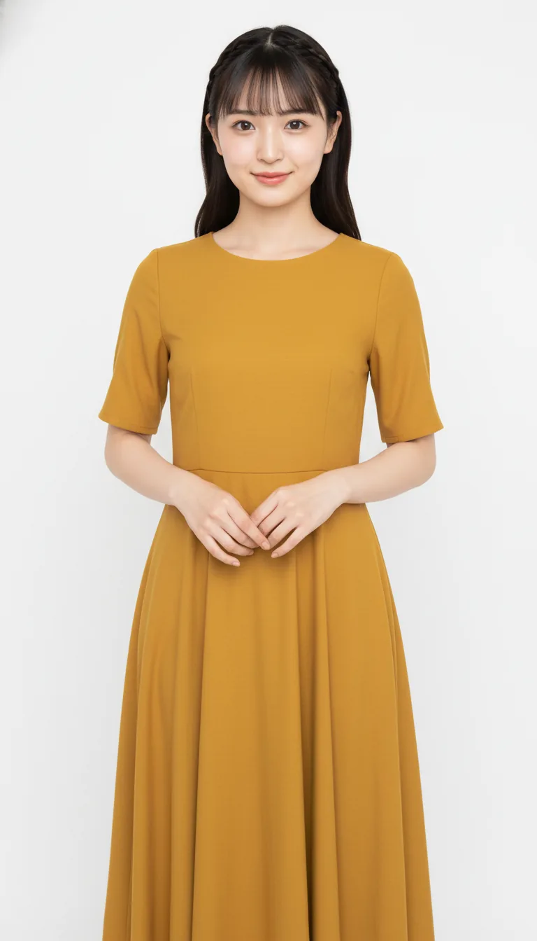 芥末黃優雅連衣裙