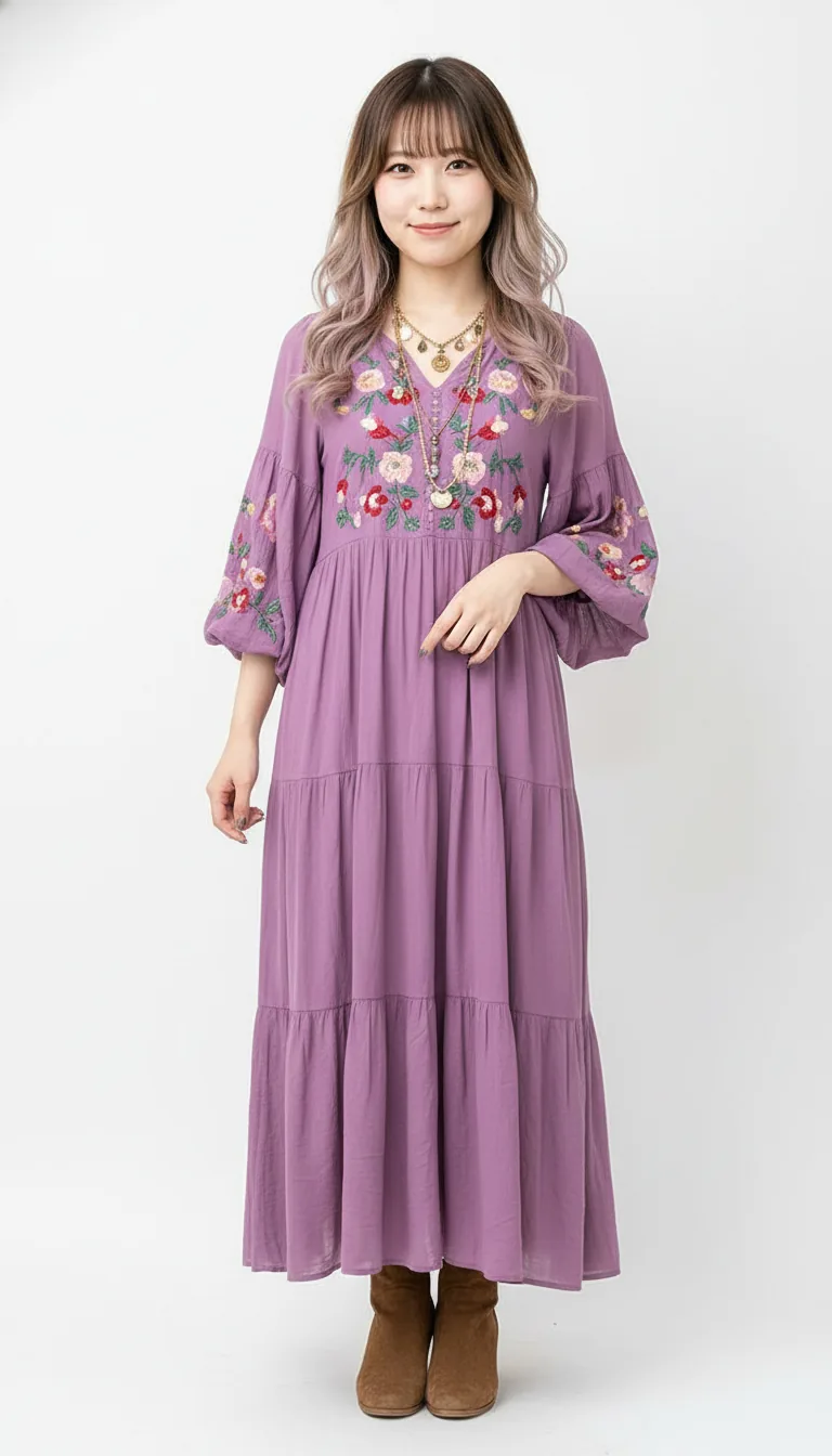 復古波希米亞紫色長裙