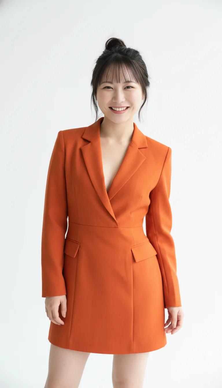 時尚橘色西裝裙