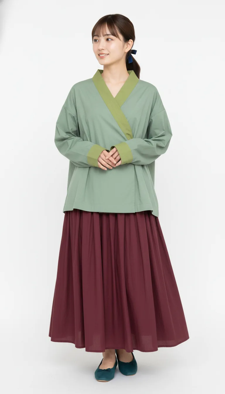 寧靜綠意長袍套裝 - 沉思款