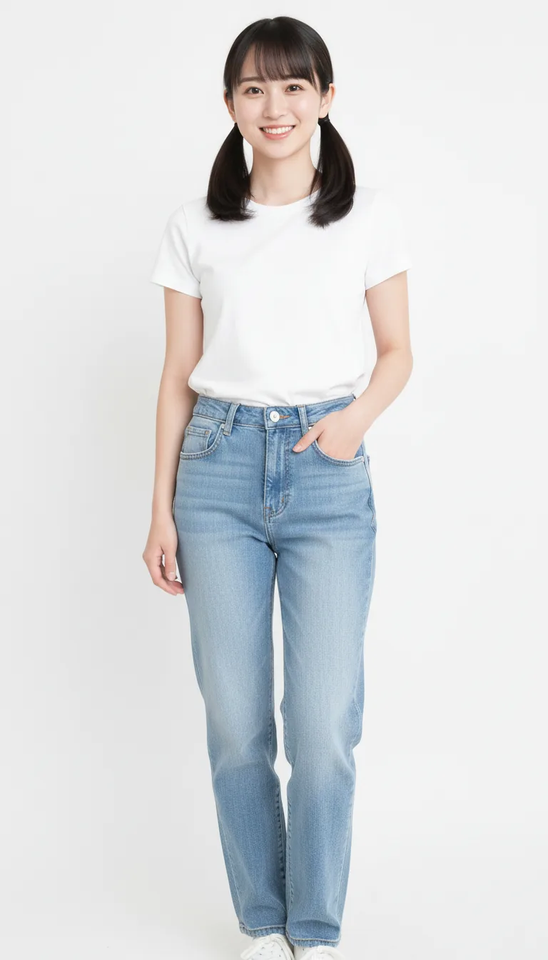 清新休閒上衣與牛仔褲